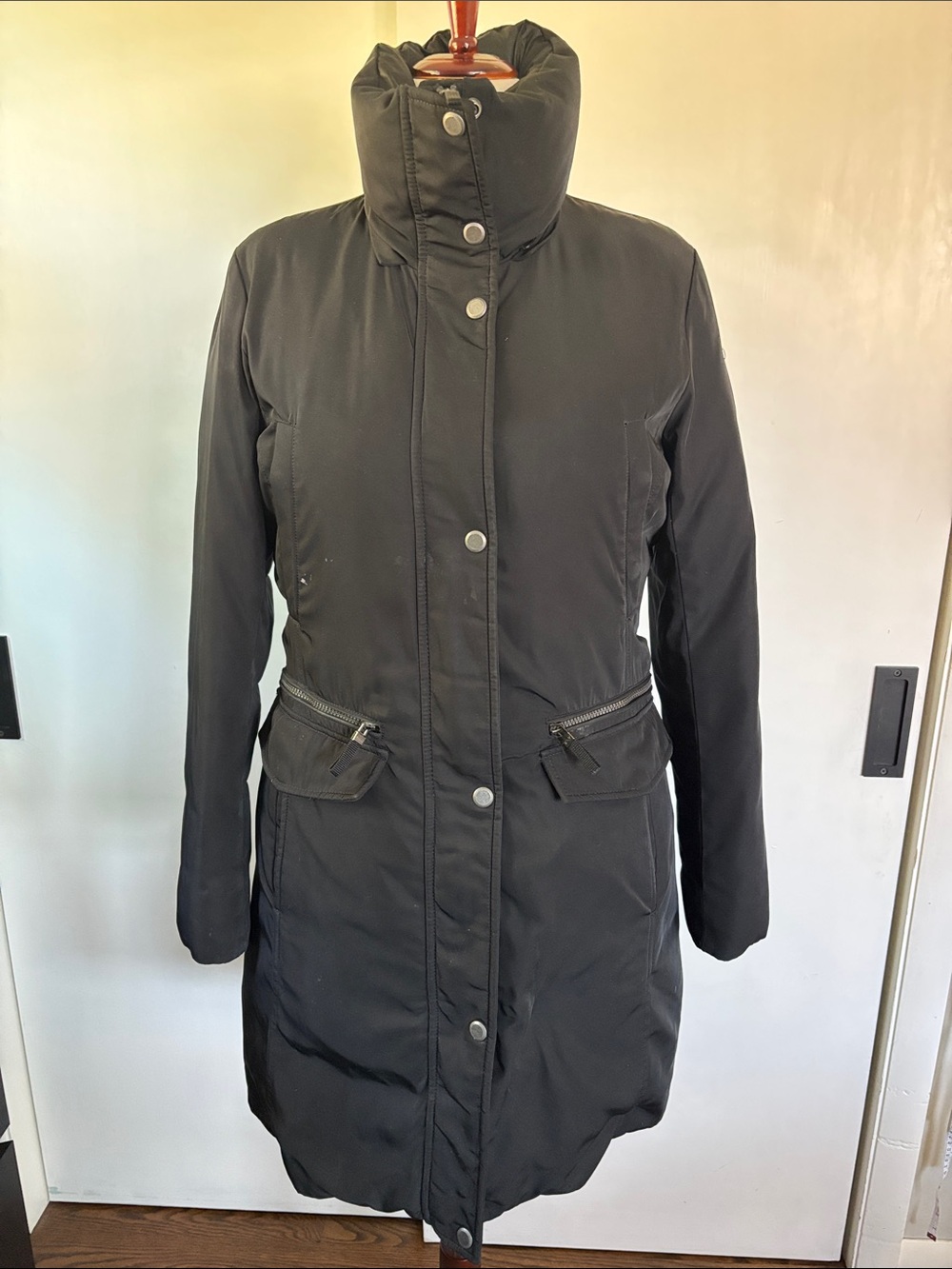 Marc New York Black Long Puffer Coat with High Collar